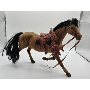 Flocked Horse Figure Brown Black w/ Saddle